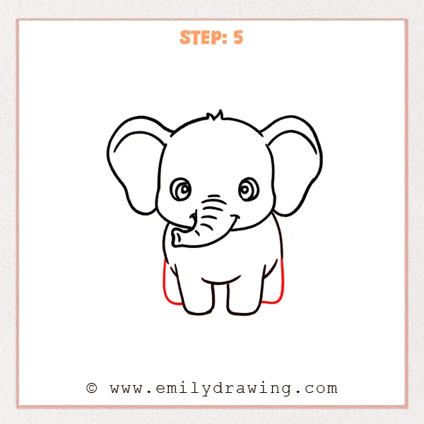 how to draw a baby elephant - Step 5: Baby elephant with four legs and a curved belly line.